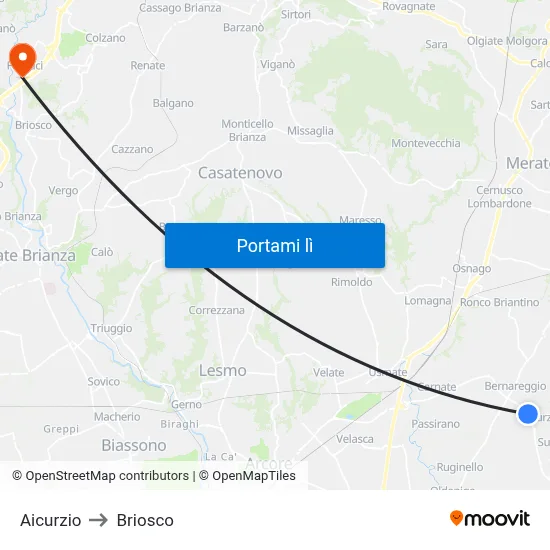 Aicurzio to Briosco map