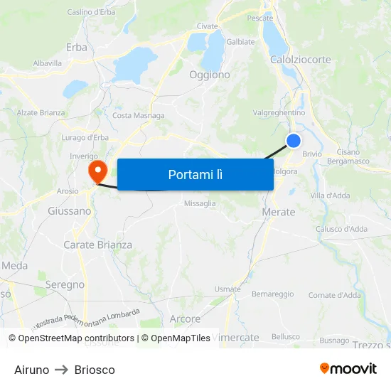 Airuno to Briosco map