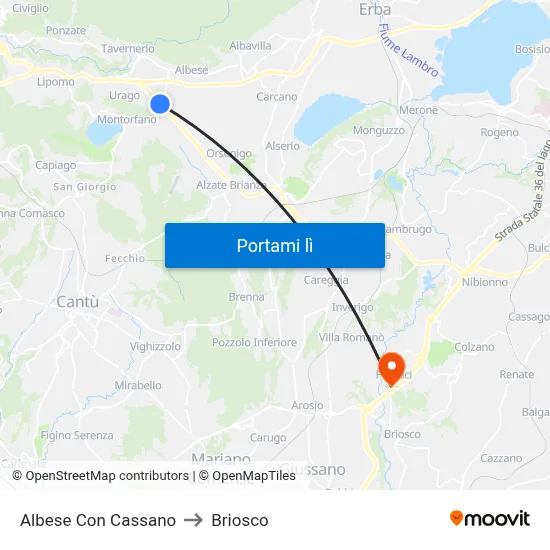 Albese Con Cassano to Briosco map