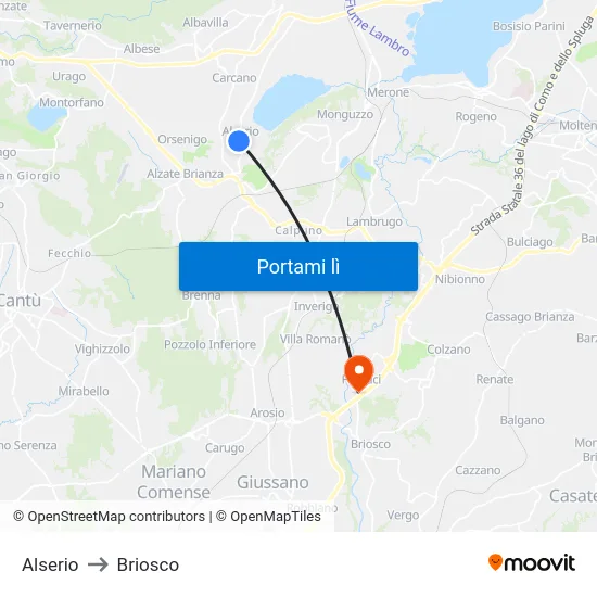 Alserio to Briosco map