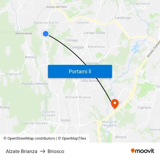 Alzate Brianza to Briosco map