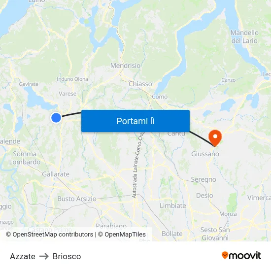 Azzate to Briosco map