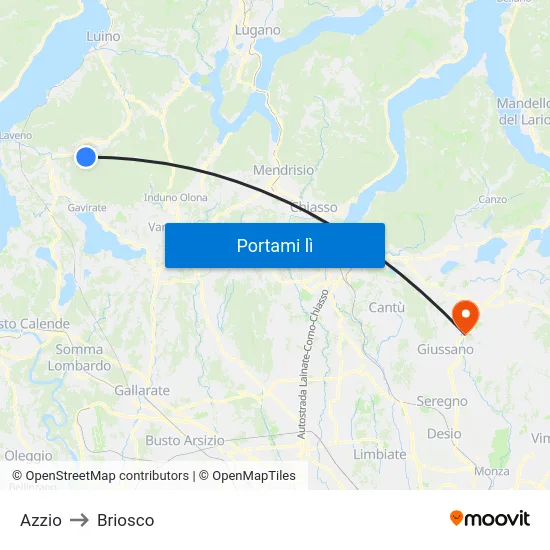 Azzio to Briosco map