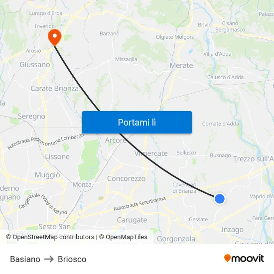 Basiano to Briosco map