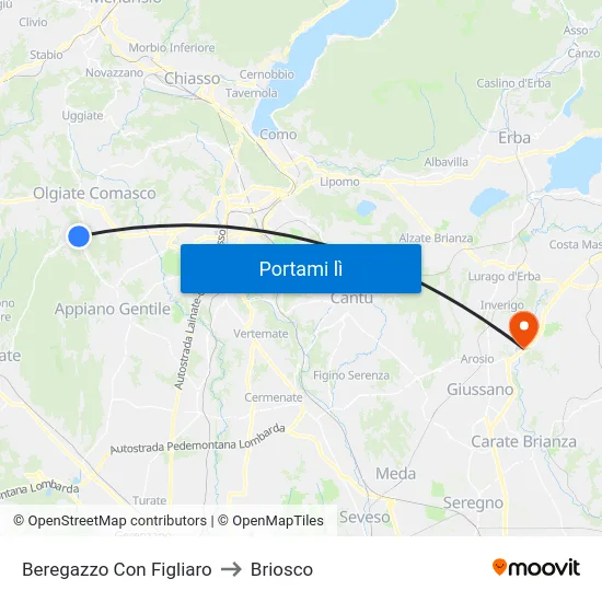 Beregazzo Con Figliaro to Briosco map