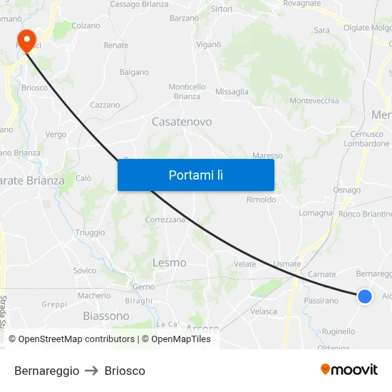 Bernareggio to Briosco map