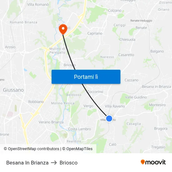 Besana In Brianza to Briosco map