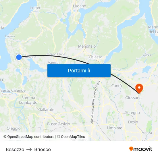 Besozzo to Briosco map
