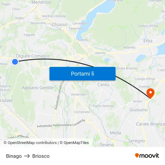 Binago to Briosco map