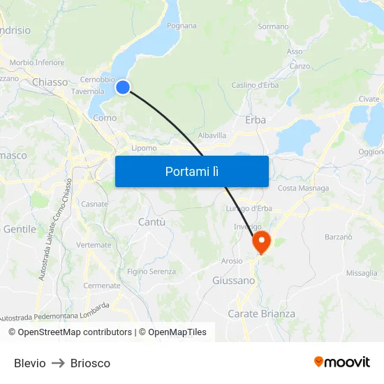 Blevio to Briosco map