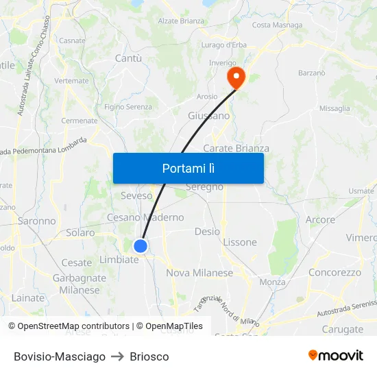 Bovisio-Masciago to Briosco map