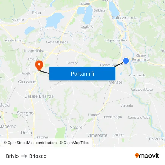 Brivio to Briosco map