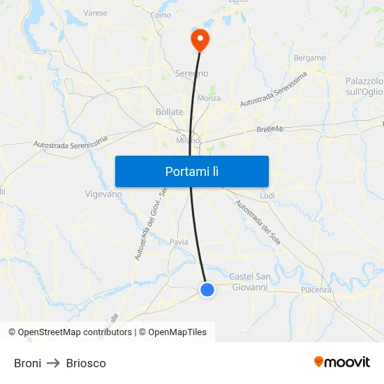 Broni to Briosco map
