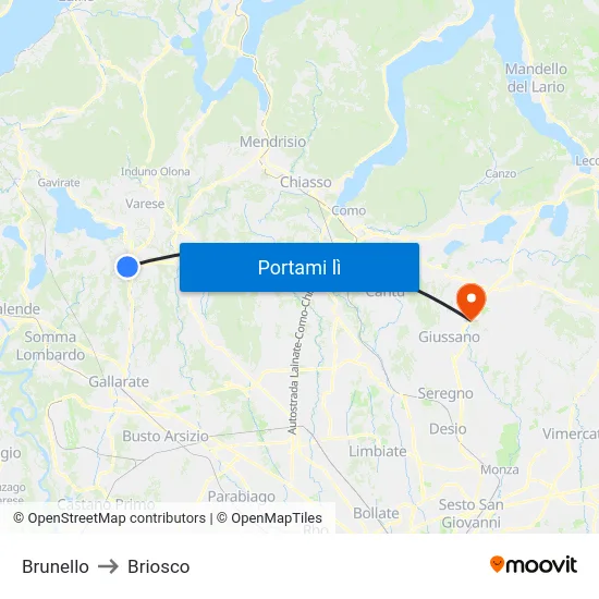 Brunello to Briosco map