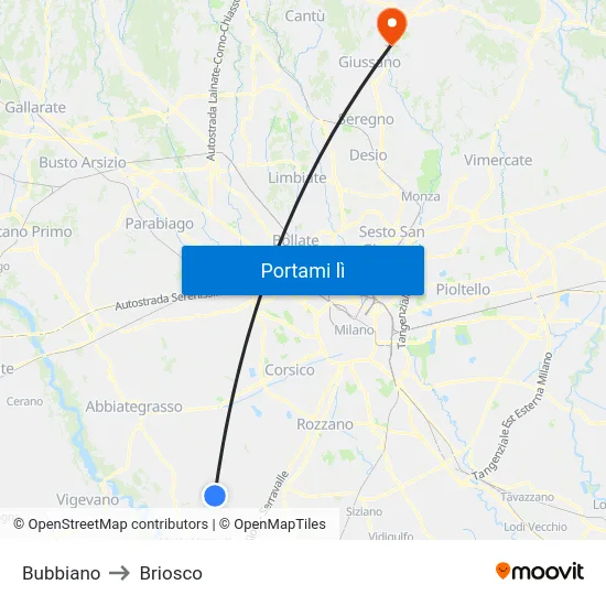 Bubbiano to Briosco map