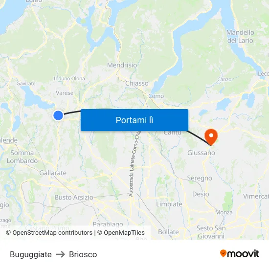 Buguggiate to Briosco map