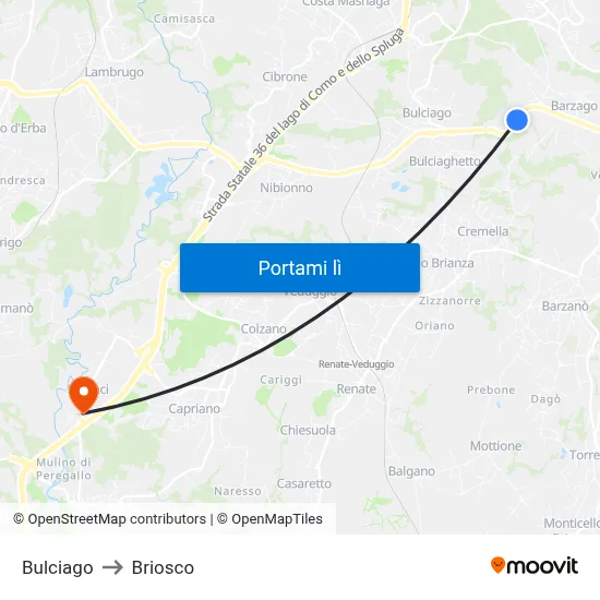 Bulciago to Briosco map