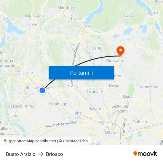 Busto Arsizio to Briosco map