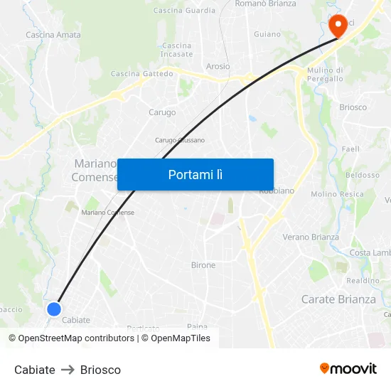 Cabiate to Briosco map