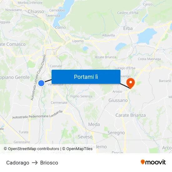 Cadorago to Briosco map