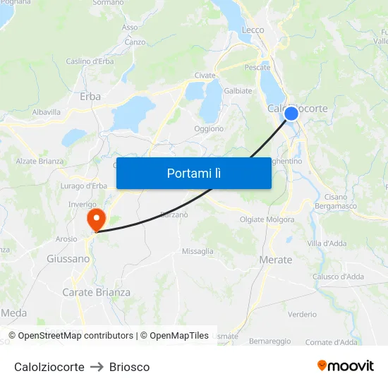 Calolziocorte to Briosco map