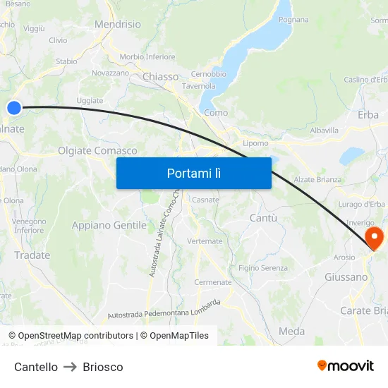 Cantello to Briosco map