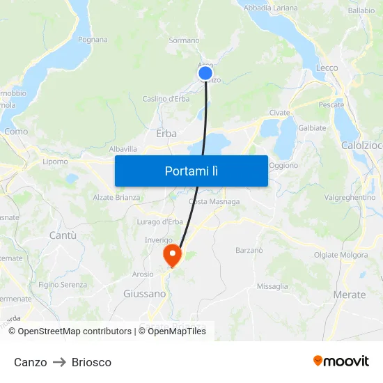 Canzo to Briosco map
