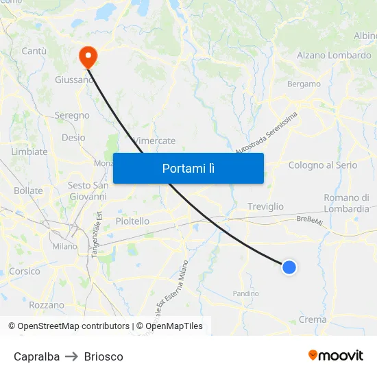Capralba to Briosco map
