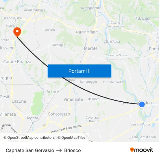 Capriate San Gervasio to Briosco map