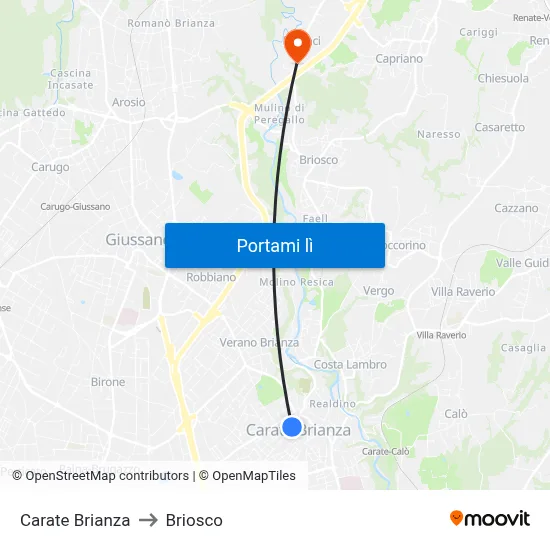 Carate Brianza to Briosco map