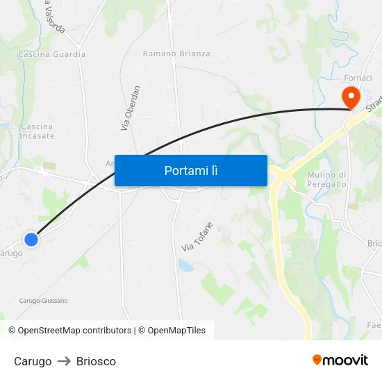 Carugo to Briosco map