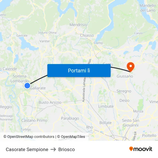 Casorate Sempione to Briosco map