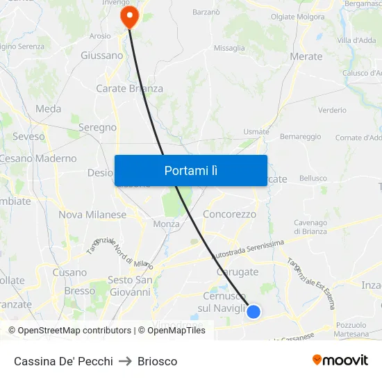 Cassina De' Pecchi to Briosco map
