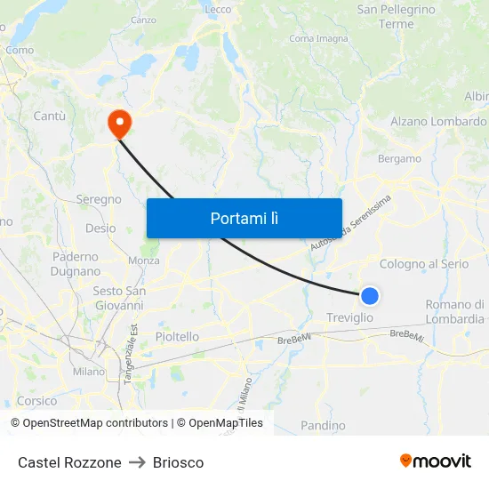 Castel Rozzone to Briosco map