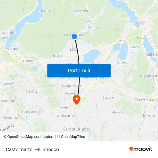 Castelmarte to Briosco map