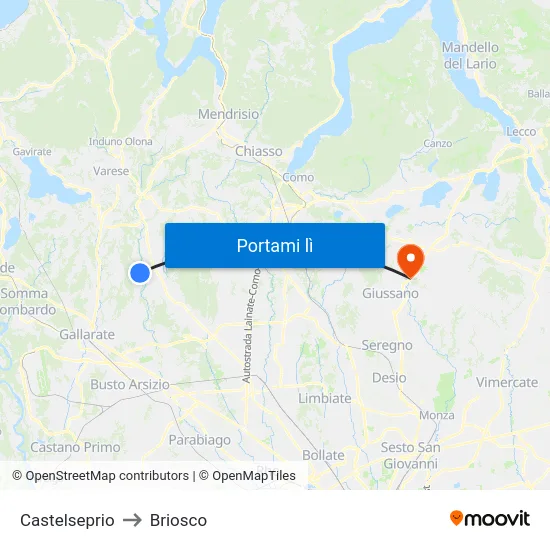 Castelseprio to Briosco map