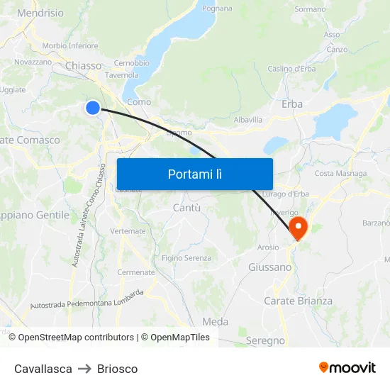 Cavallasca to Briosco map