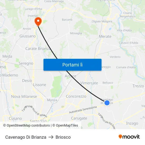 Cavenago Di Brianza to Briosco map