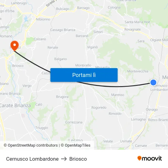 Cernusco Lombardone to Briosco map