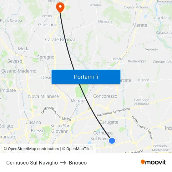 Cernusco Sul Naviglio to Briosco map