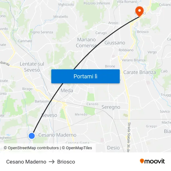 Cesano Maderno to Briosco map