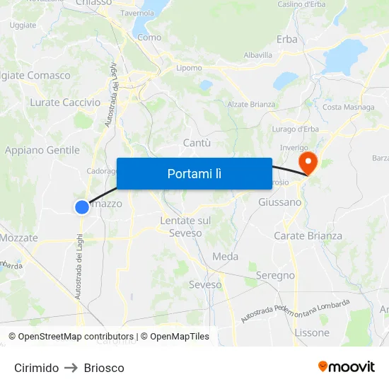 Cirimido to Briosco map