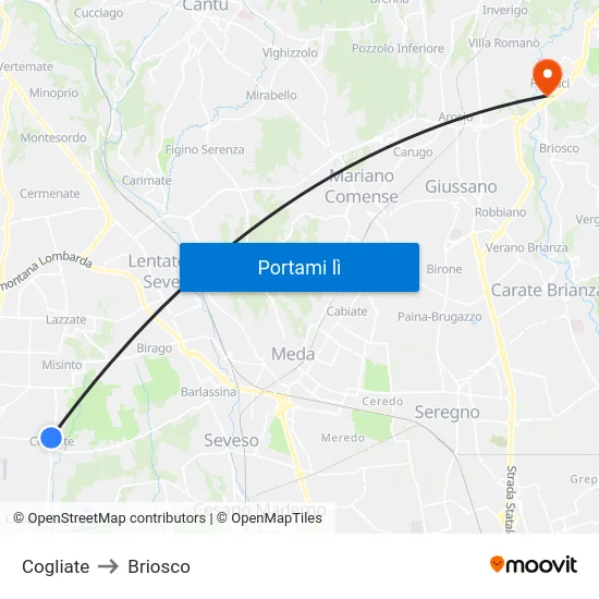 Cogliate to Briosco map