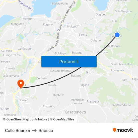 Colle Brianza to Briosco map