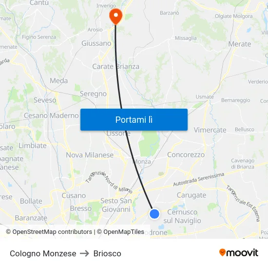Cologno Monzese to Briosco map