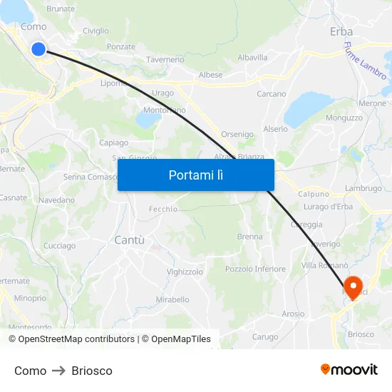 Como to Briosco map