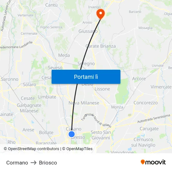 Cormano to Briosco map