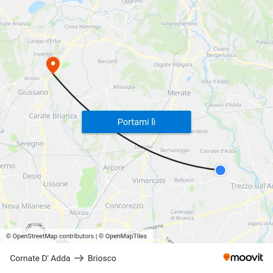 Cornate D' Adda to Briosco map