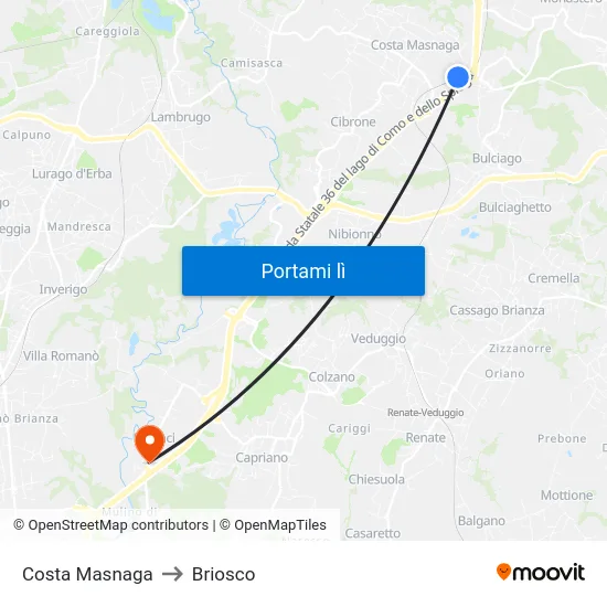 Costa Masnaga to Briosco map