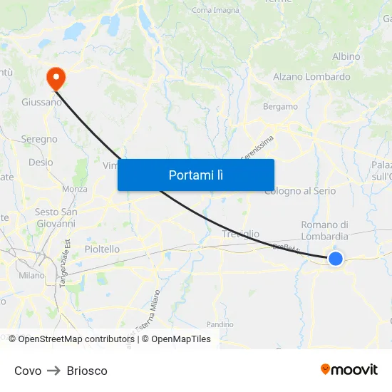 Covo to Briosco map
